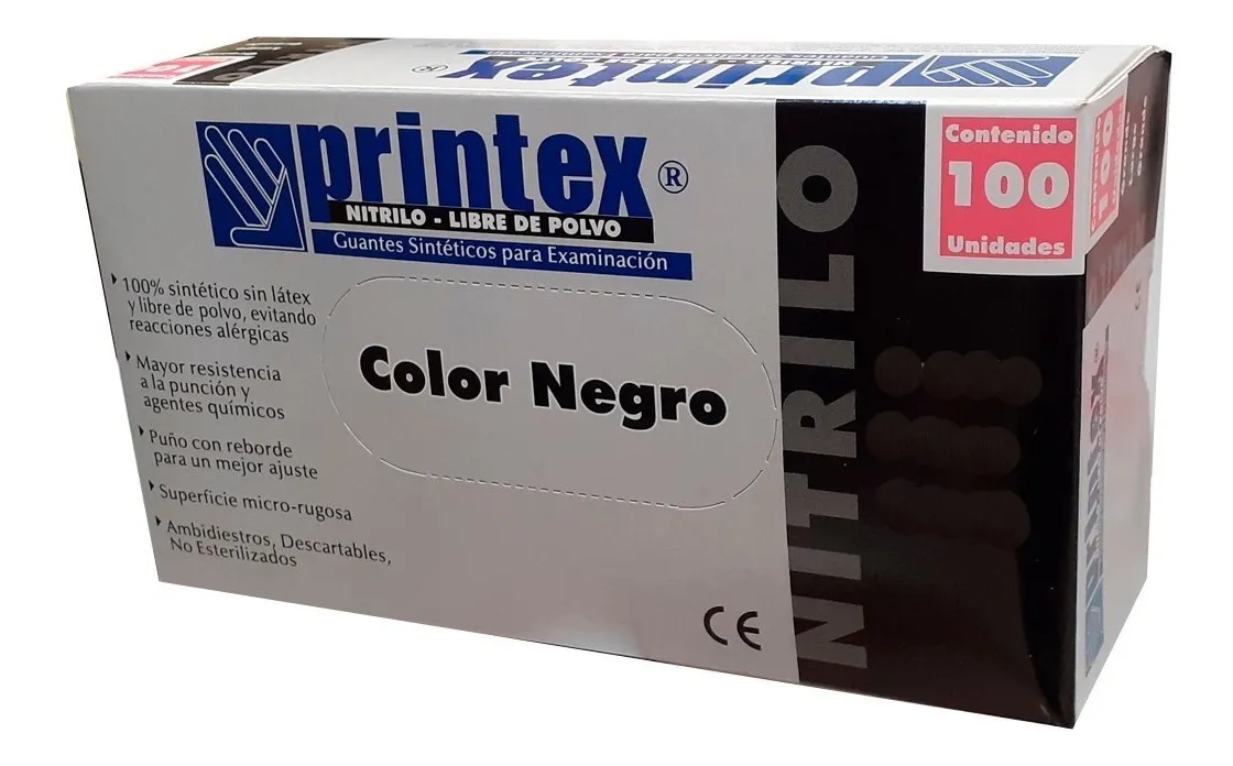 Guantes Nitrilo Sin Polvo Printex - Examen - Caja x 100 Unidades